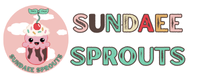 Sundaee Sprouts website logo. Shows the text Sundaee Sprouts with the logo to the left. The logo has an ice cream sundae with a sprout growing out of its head.